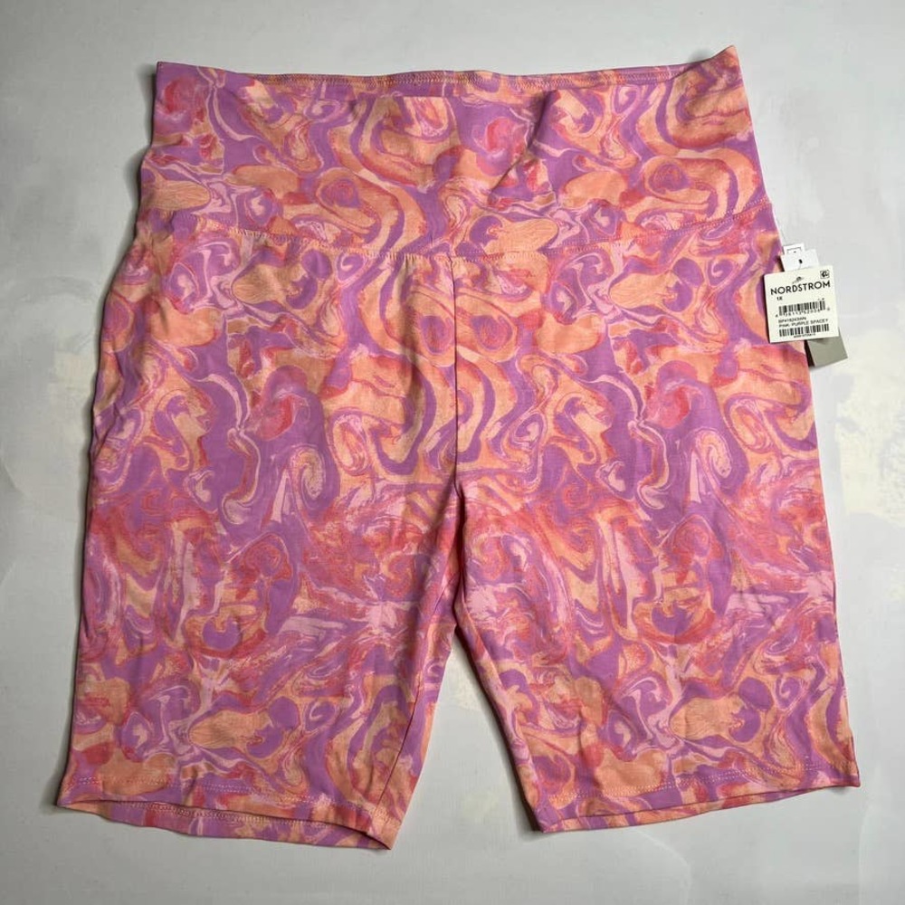 NWT BP Pink Purple Spacey Cotton Stretch High Waisted Biker Shorts 1X